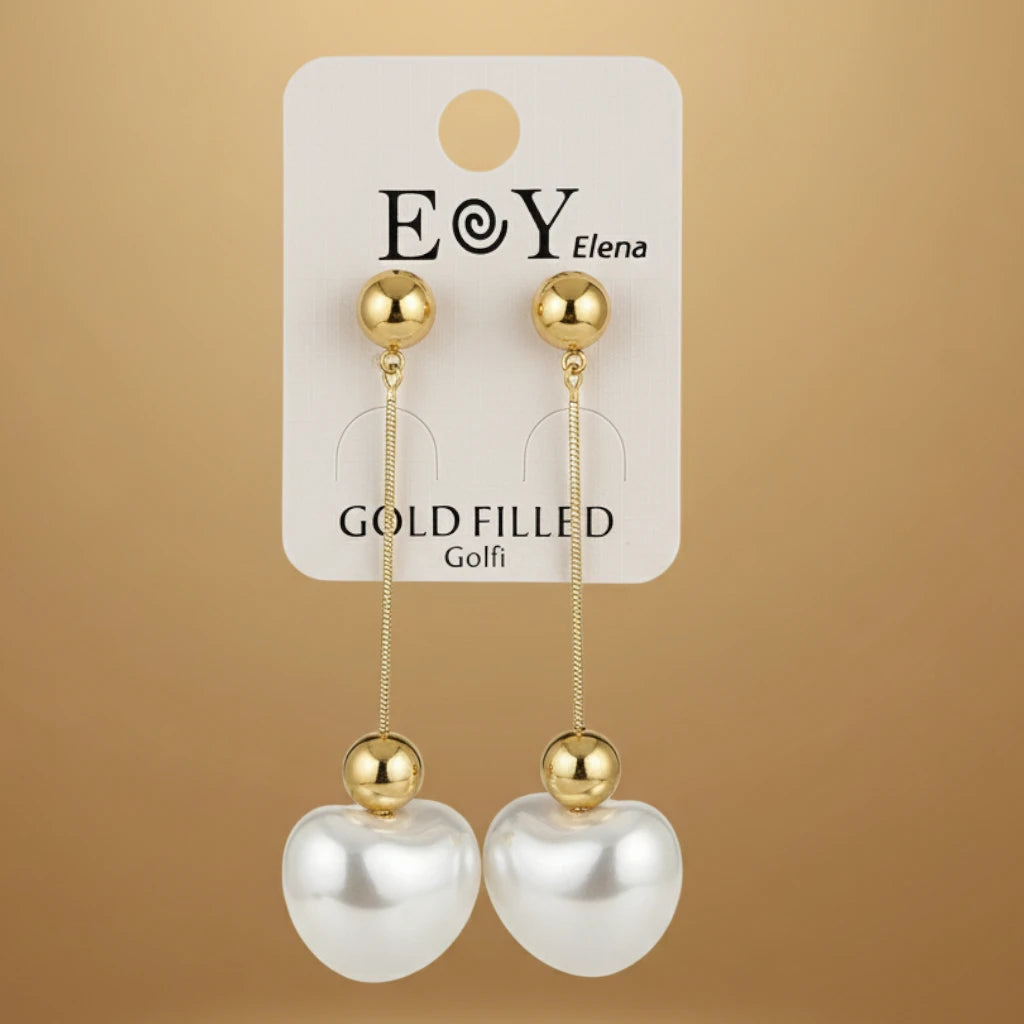 Boucles d’Oreilles Haut de Gamme “Cœur de Perle” Tombantes – Finition Dorée Tendance
