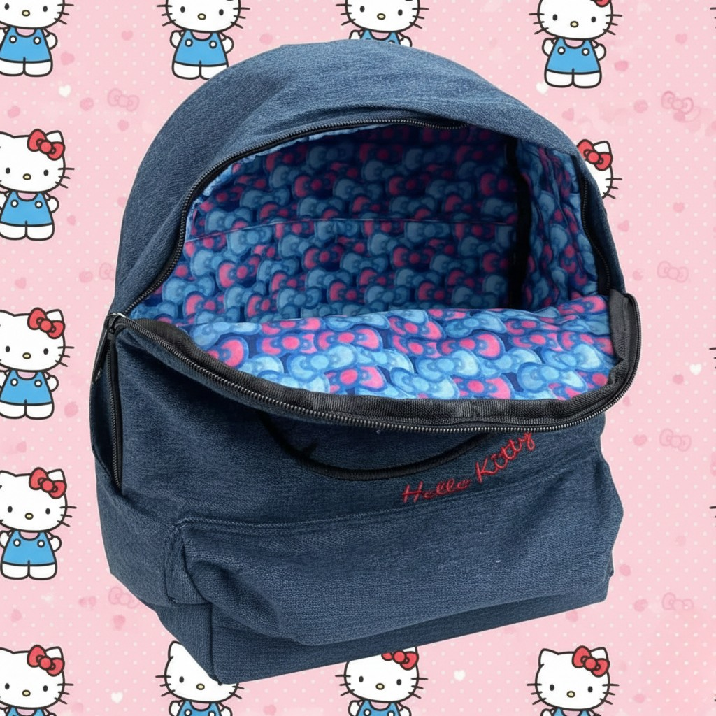 Sac d'école Hello Kitty en denim, 39 cm