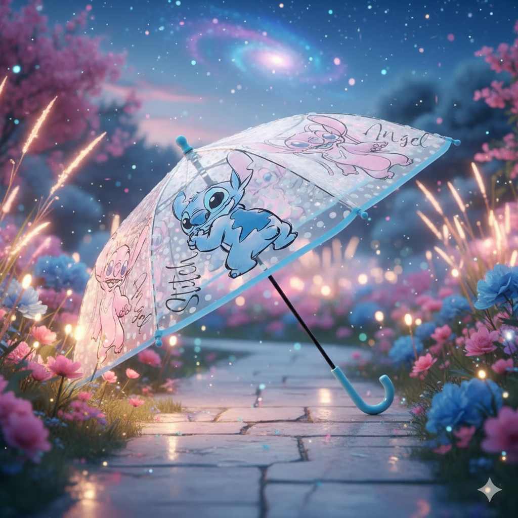 Parapluie transparent pour enfant Disney Lilo et Stitch, le chien ange étoile Ø72 cm