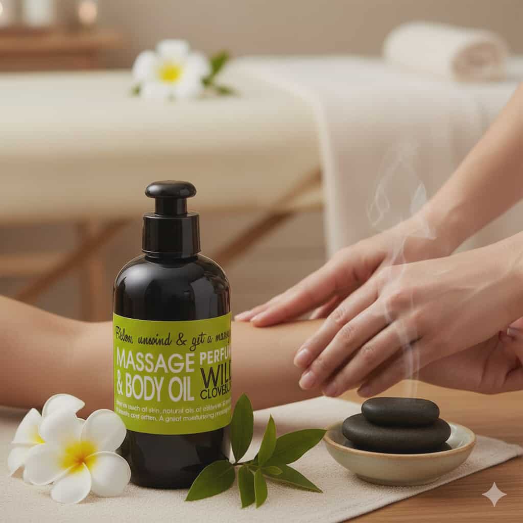 Huile de massage 200ml JUST NO NONSENSE,parfum Girofle sauvage et citron vert