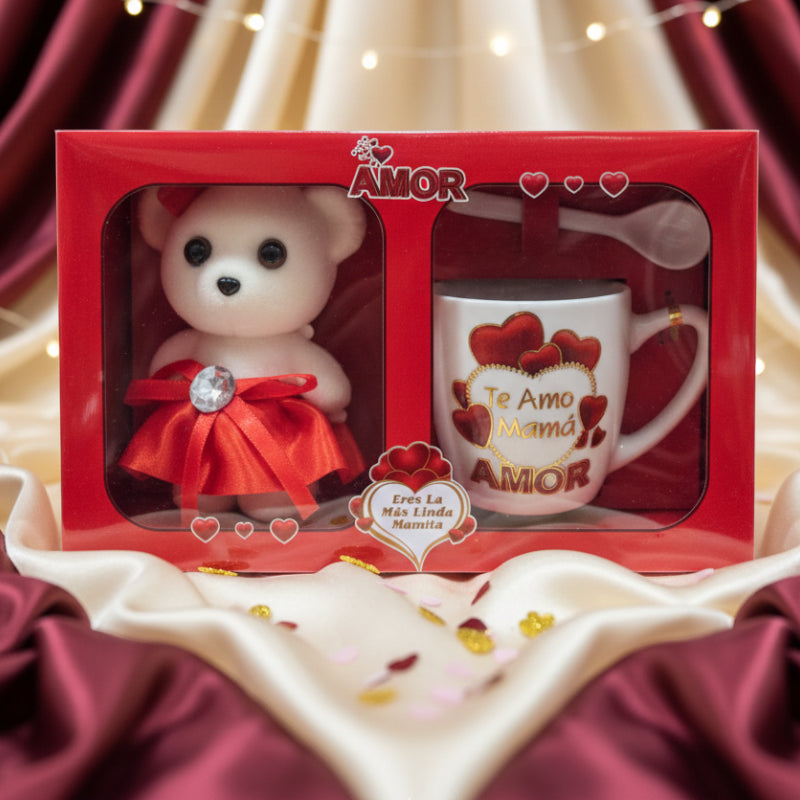 Coffret Cadeau Premium “Amor” : Oursonne & Mug Céramique Personnalisé