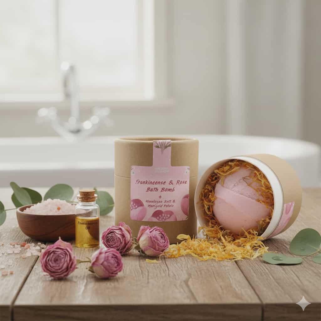 Ensemble cadeau Bombe et Sels de Bain aux fleurs - Encens Oliban & Rose