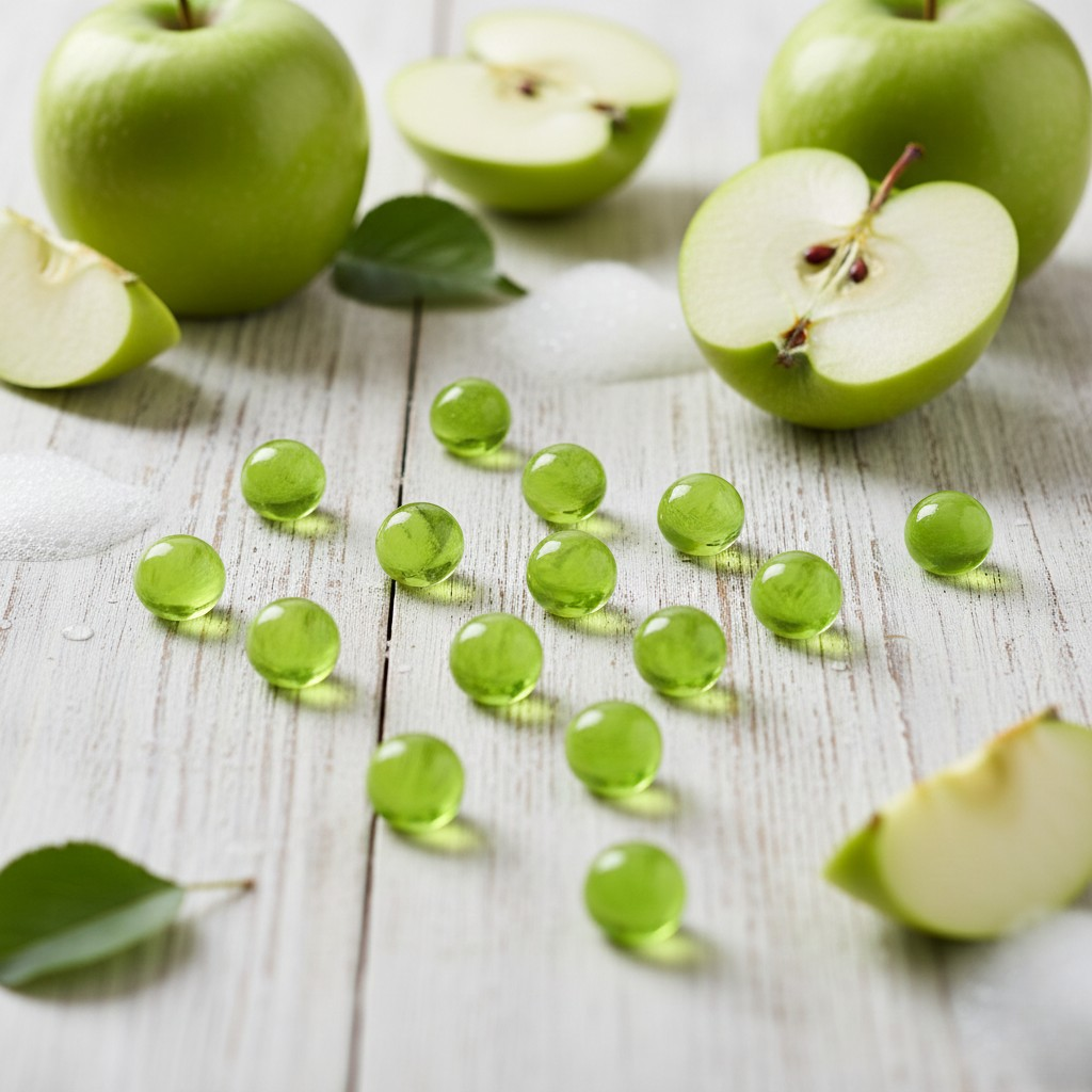 10 xPerle de bain ronde transparent vert, Senteur Pomme
