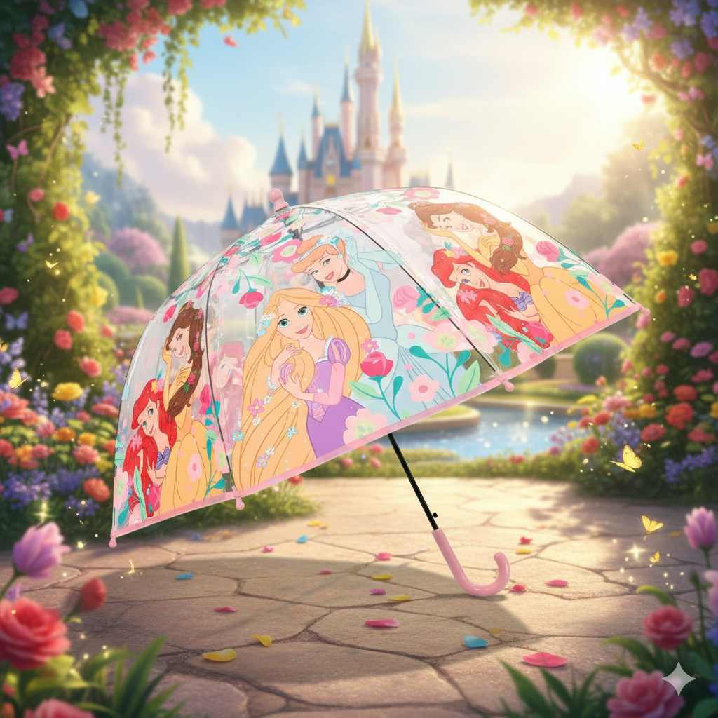 Parapluie transparent pour enfants Disney Princesses Contes de fées Ø72 cm