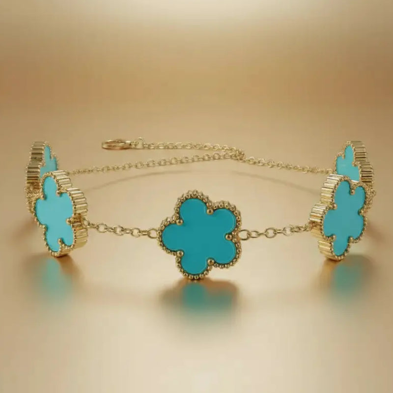Bracelets en Acier Inoxydable 5 trèfles – Doré & Bleu Turquoise