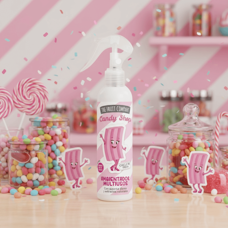 SPRAY AMBIANCE AIR ET TISSU CANDY SHOP CHEWING-GUM A LA FRAISE 250ML - THE FRUIT COMPANY