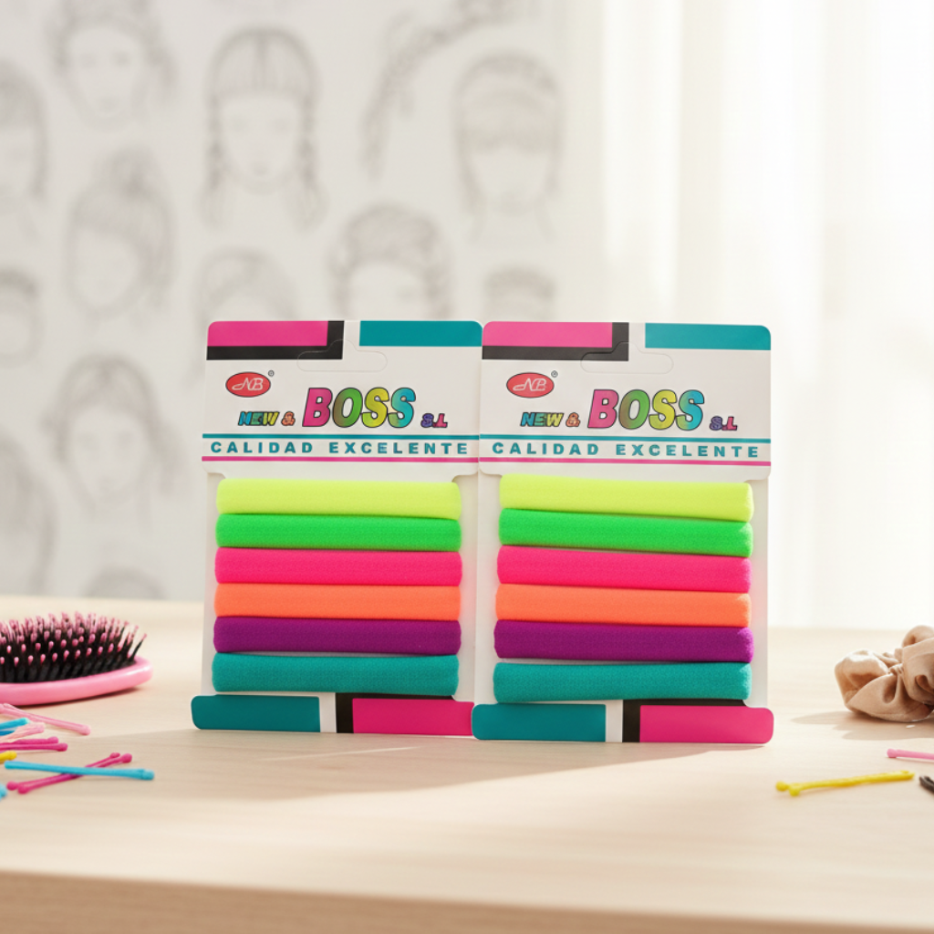 Élastiques à cheveux, couleurs assorties, 6 unités par paquet