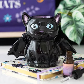 Brûleur à huile et chauffe-cire en forme de chat chauve-souris mignon et effrayant