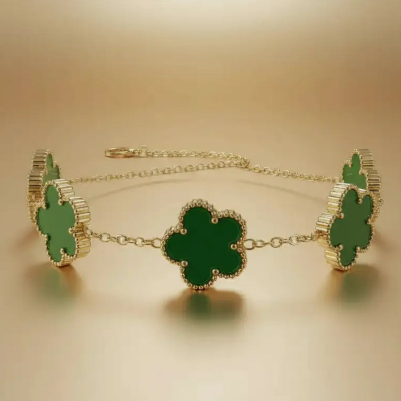 Bracelets en Acier Inoxydable 5 trèfles – Doré & Vert Rayé