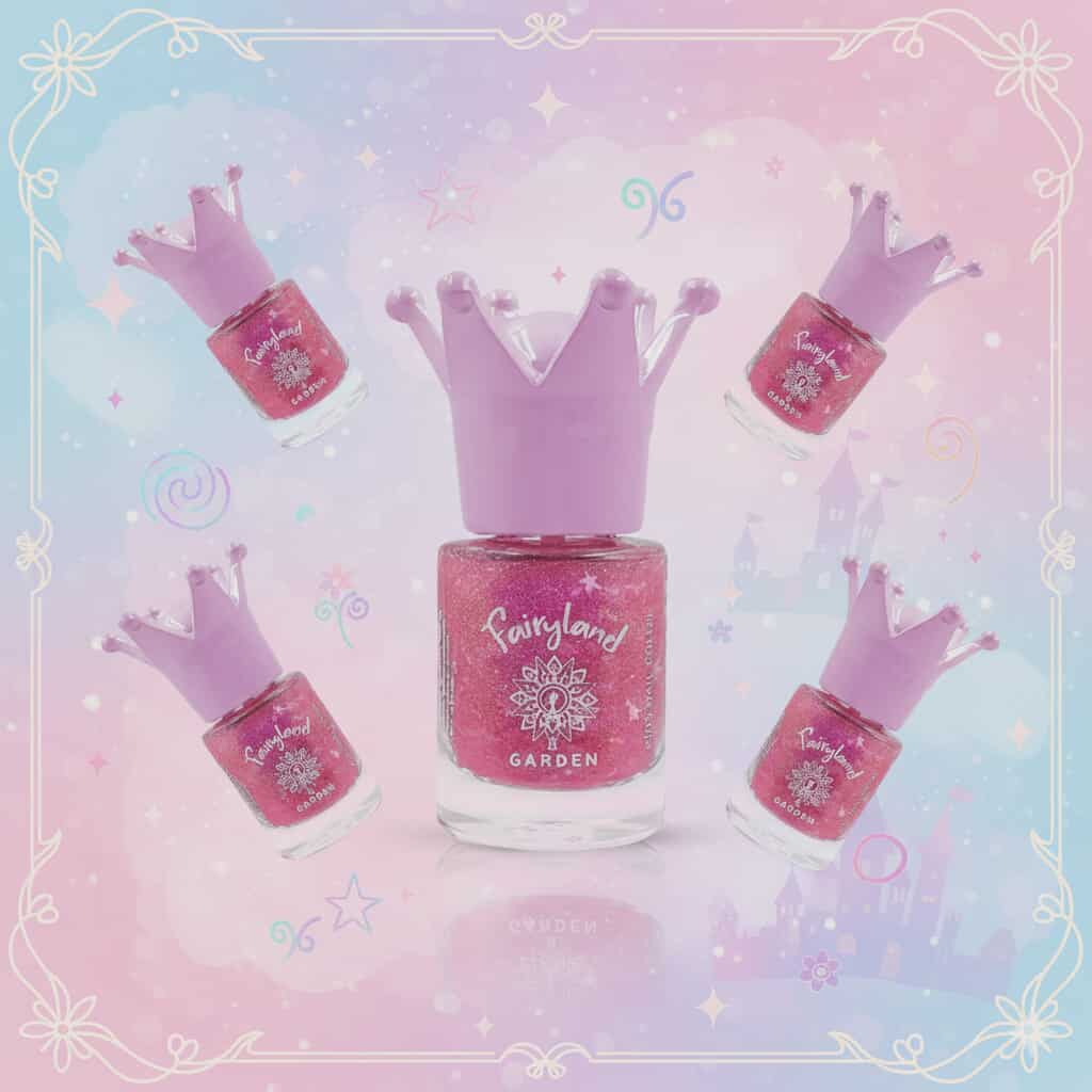 Vernis à ongles à base d'eau FAIRYLAND, Fuschia pailleté Rosy