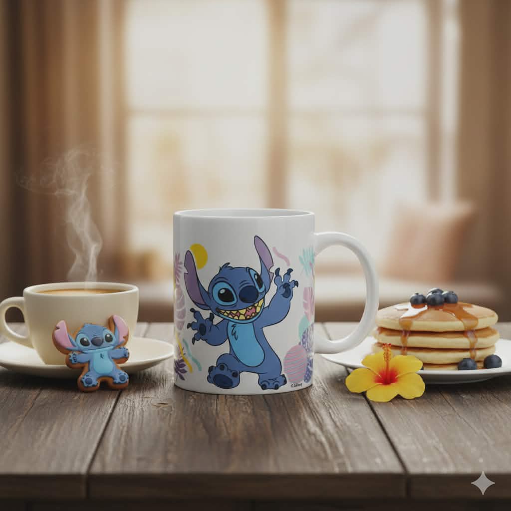 Mug en porcelaine hawaïenne Disney Lilo et Stitch, le chien étoile, 325 ml