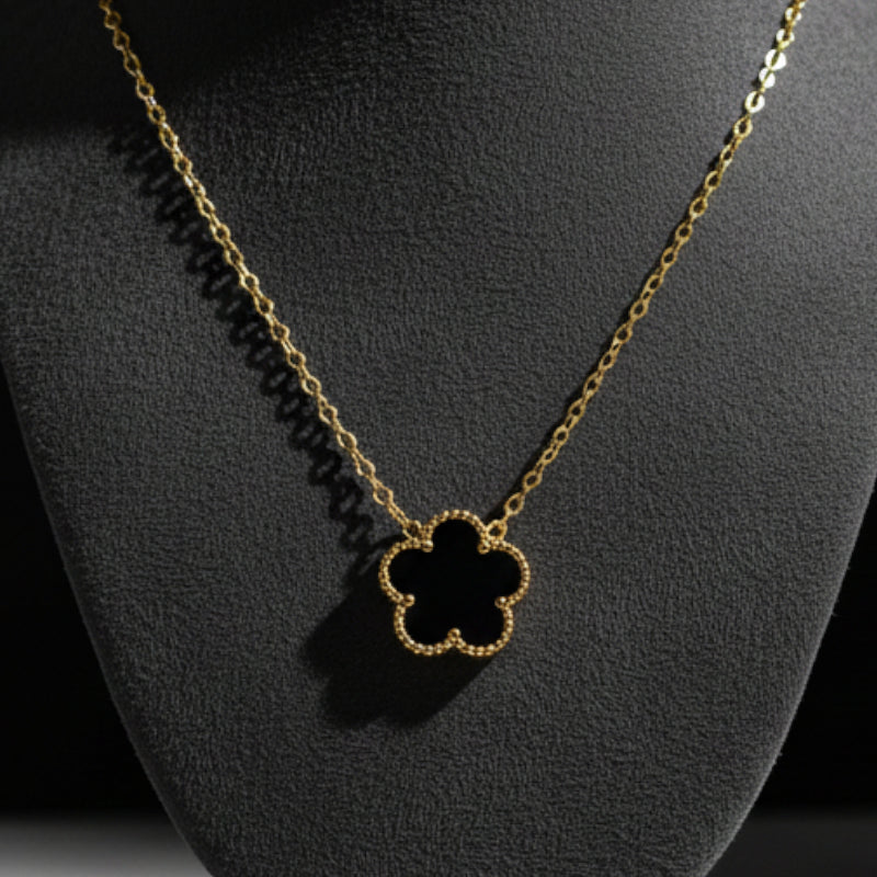 ✨Collier Doré Pendentif “Fleur Noire” Solitaire💎Acier Inoxydable de Haute Qualité