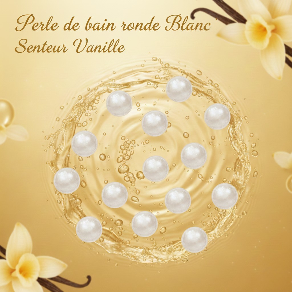 10 x Perle de bain ronde Blanc nacré, Senteur Vanille