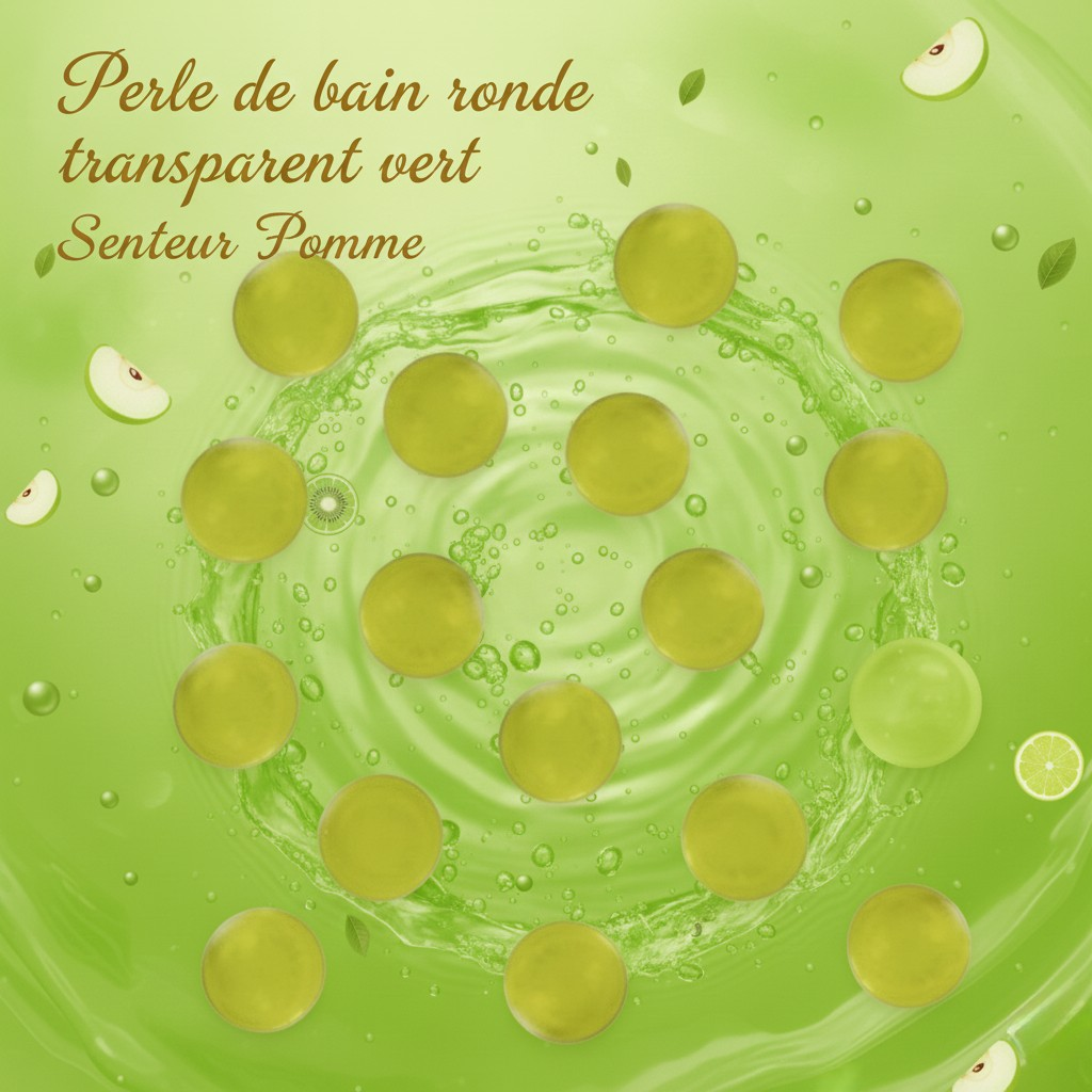 10 xPerle de bain ronde transparent vert, Senteur Pomme