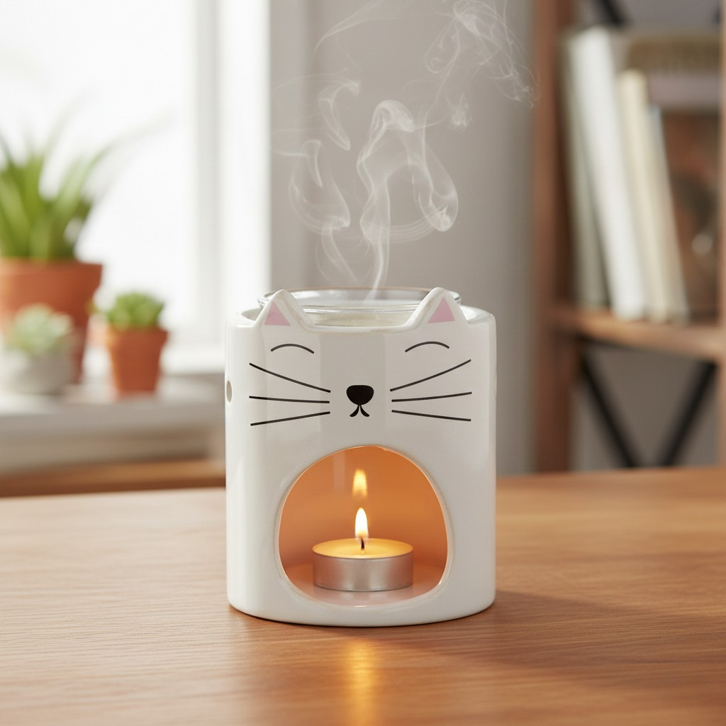 Brûleur à Huile en Céramique - Tête de Chat