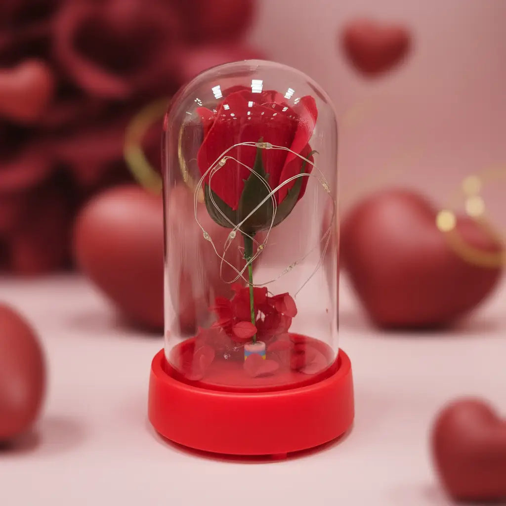 Dôme Lumineux “Rose Éternelle” – Collection Saint-Valentin