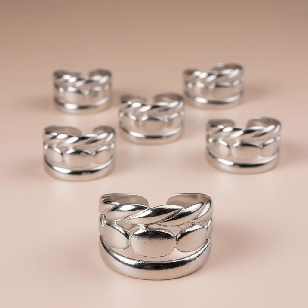 Bague ajustable Argentée Prémium – Acier Inoxydable