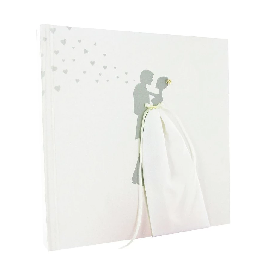 Livre d’or blanc aspect satiné, coeurs et couple de mariés façon ombre grise.