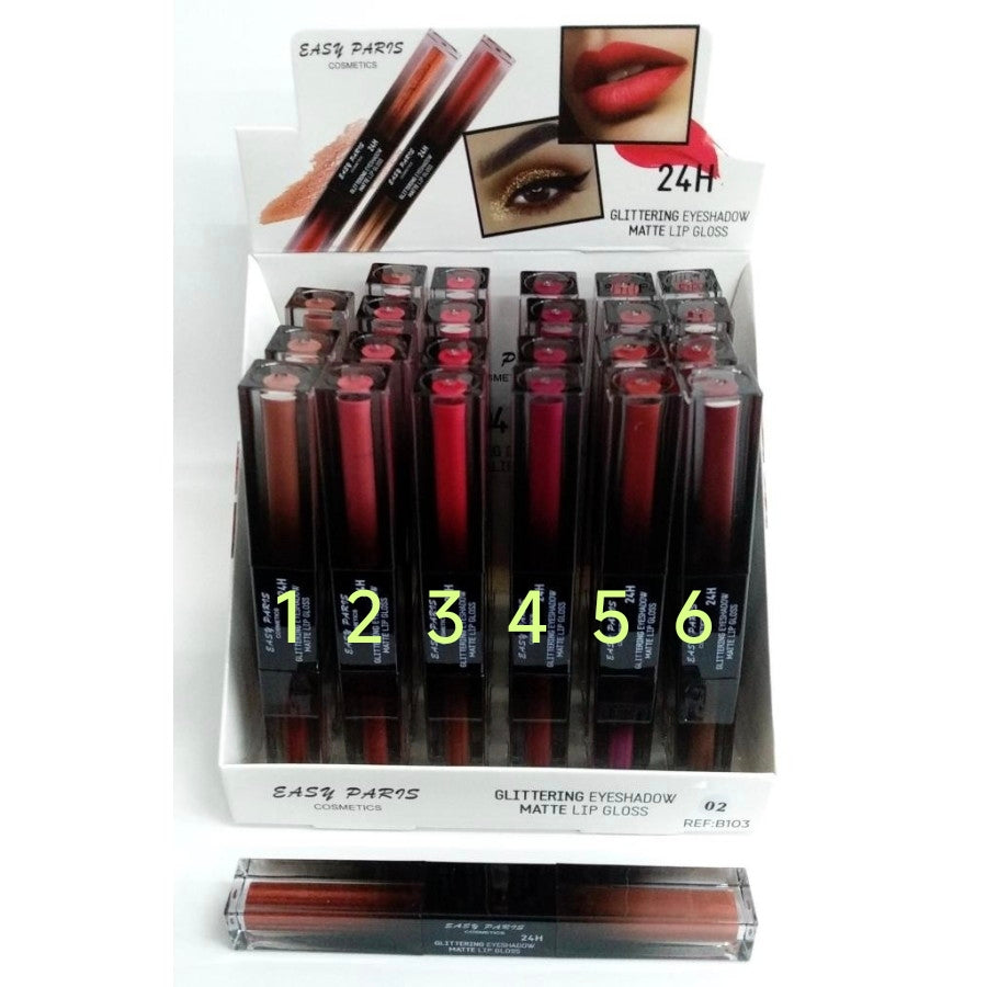 LIPGLOSS MATTE + OMBRE À PAUPIERES GLITTERING