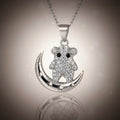 Collier Avec Pendentif Souris et Lune & Strass Argenté – Acier Inoxydable Haute Qualité