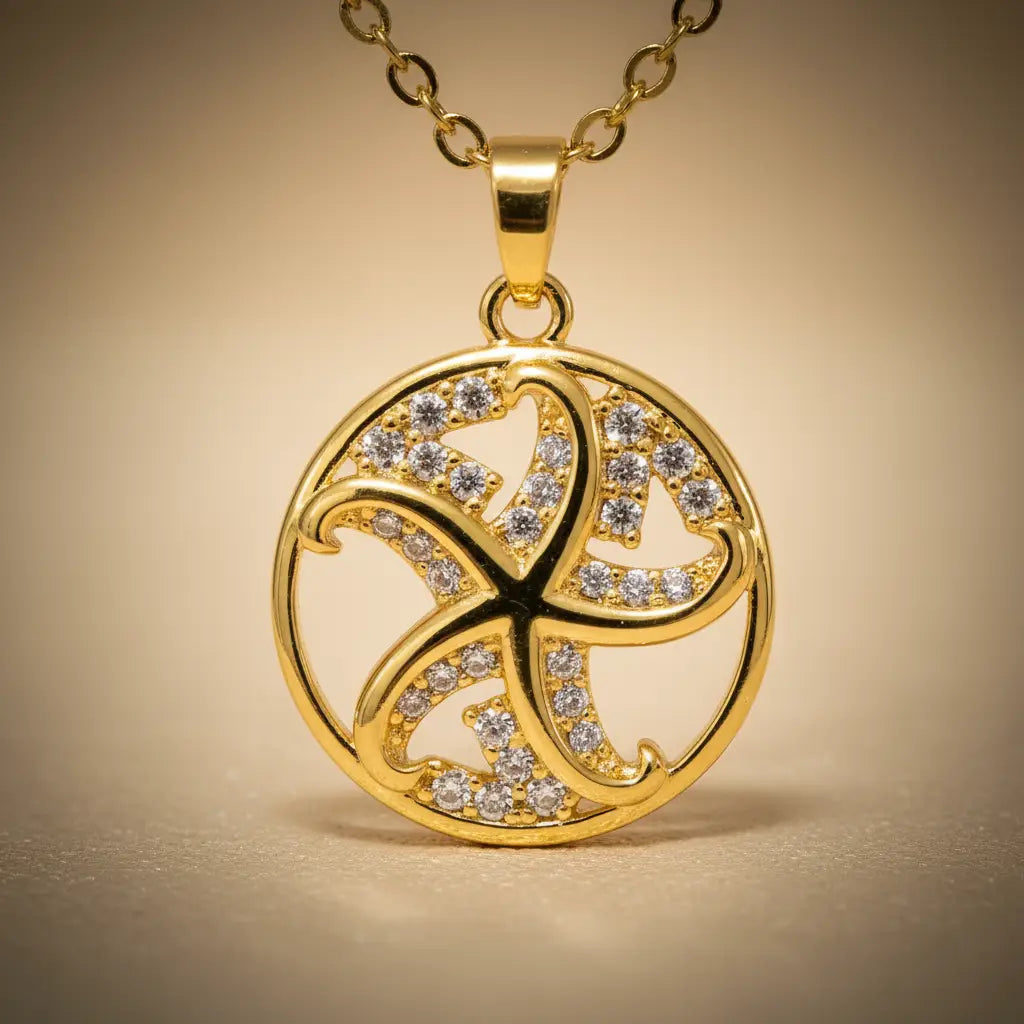 Collier Avec Pendentif Etoile de Mer & Strass Doré – Acier Inoxydable Haute Qualité